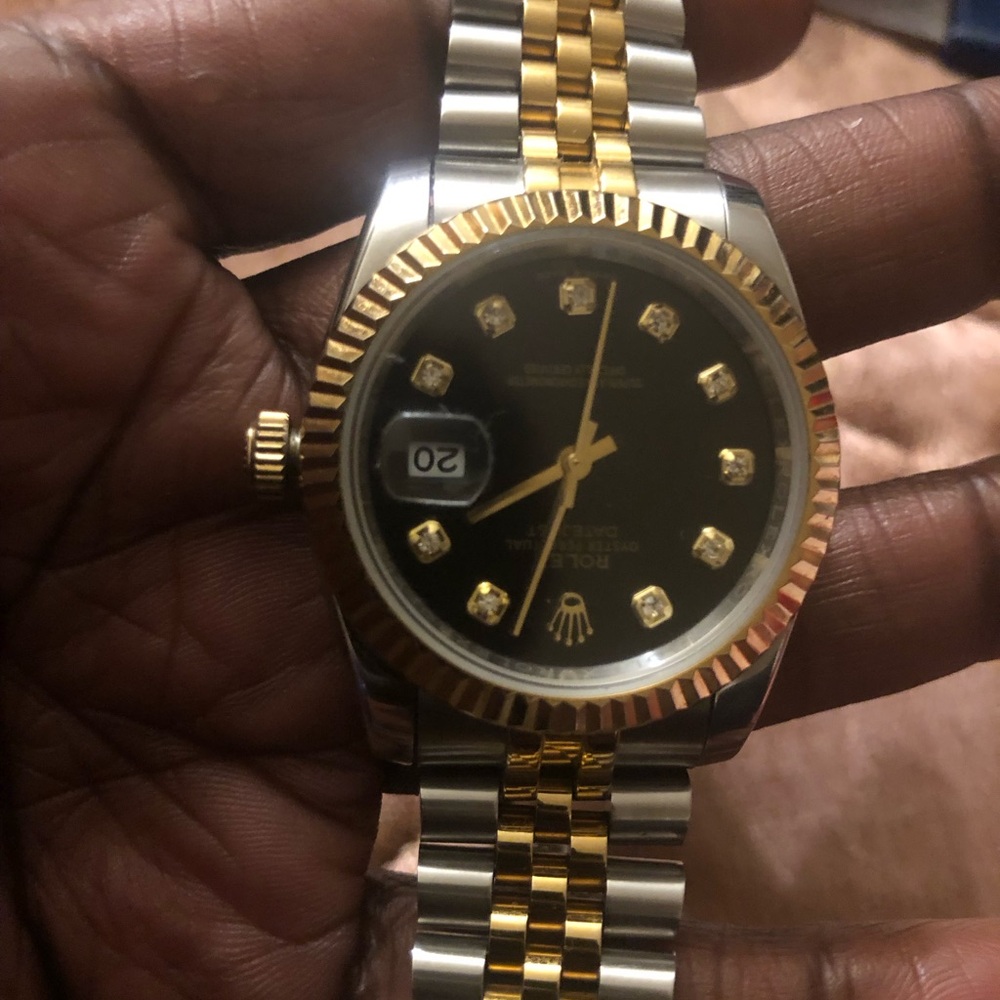 Rolex Gold and Silver Watch with Black Dial oysters